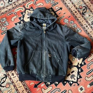 Vintage distressed black Carhartt quilted canvas workwear jacket XL